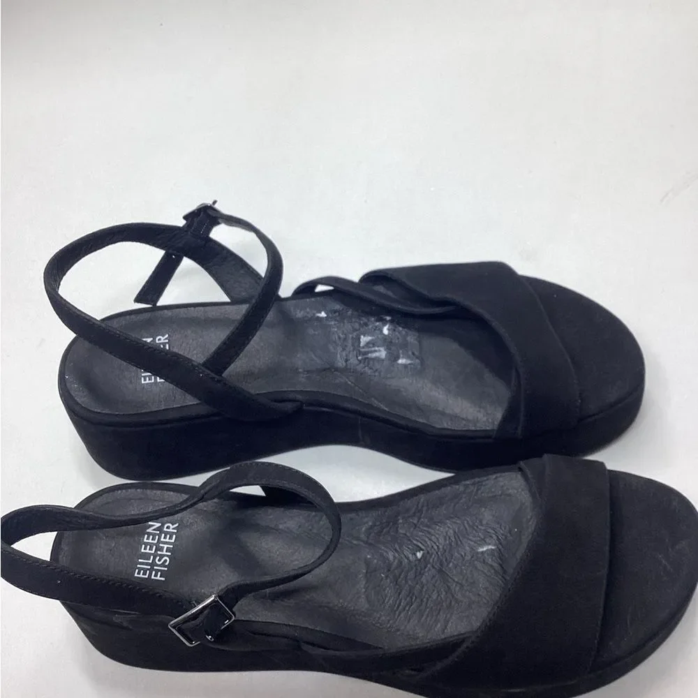 Eileen Fisher‎ Dae Black Wedge Sandal Size 9.5